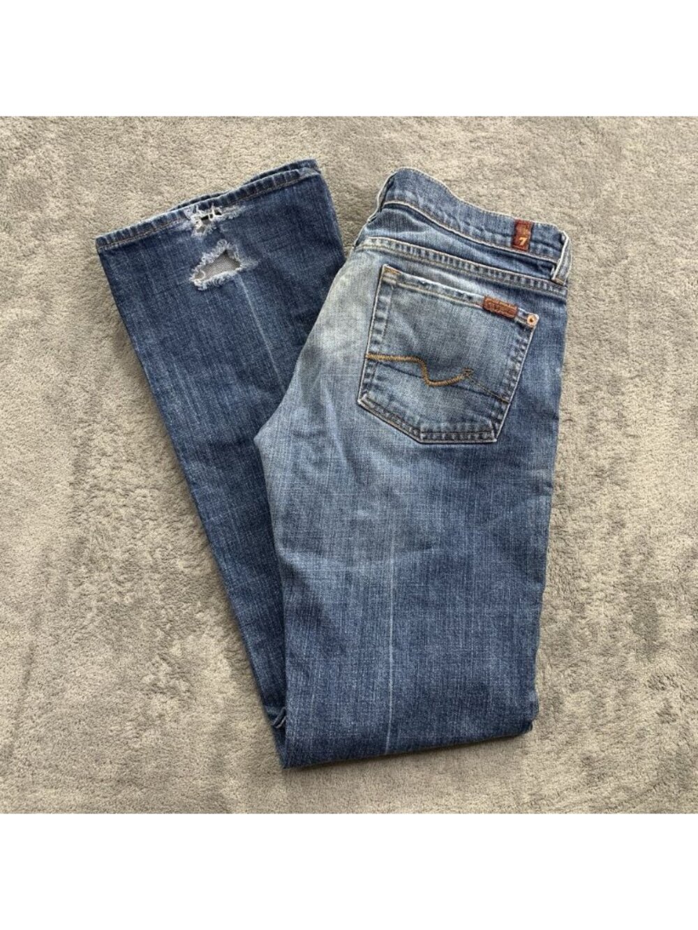 7 For All Mankind Bootcut Jeans Womens 29x31” Blue Denim Distressed Fade Rodeo